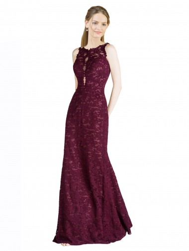 Lace Keyhole Back Long Illusion Neck A-Line Prom Dress / Bridesmaid Dress Sudbury