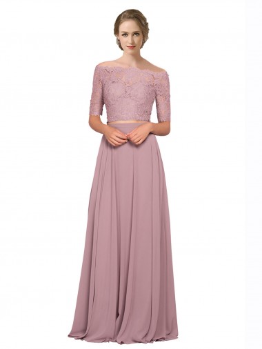 Soft Chiffon & Lace Long Off the Shoulder A-Line Prom Dress / Bridesmaid Dress Sudbury