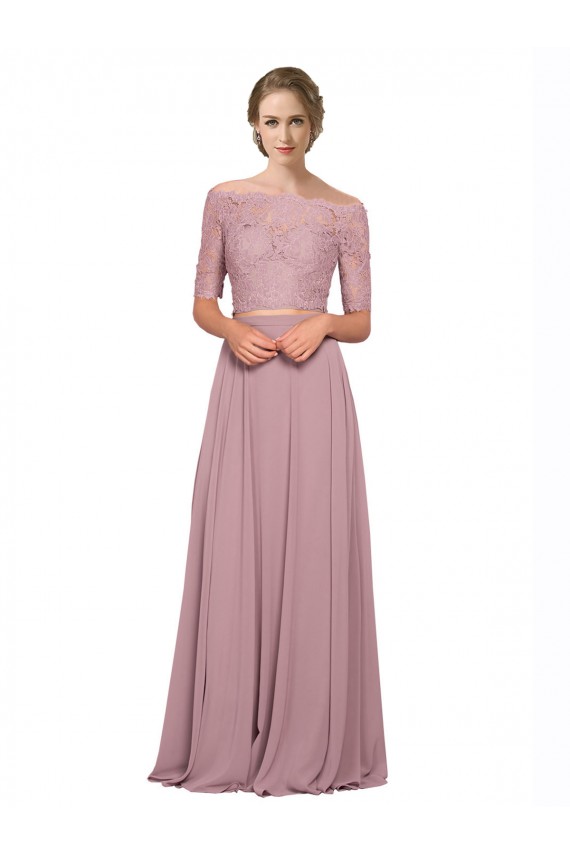 Soft Chiffon & Lace Long Off the Shoulder A-Line Prom Dress / Bridesmaid Dress Sudbury