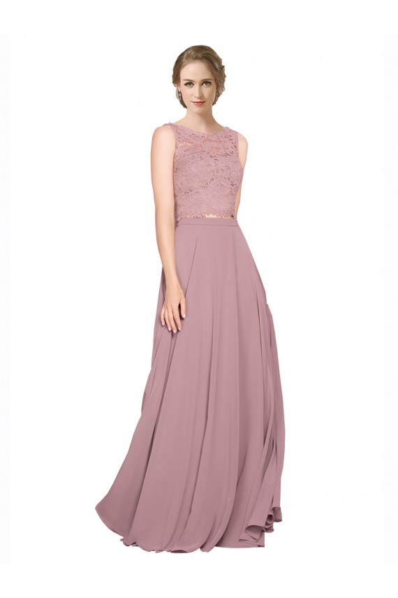 Soft Chiffon & Lace Long Illusion Neck A-Line Black Tie Prom Dress / Bridesmaid Dress Sudbury