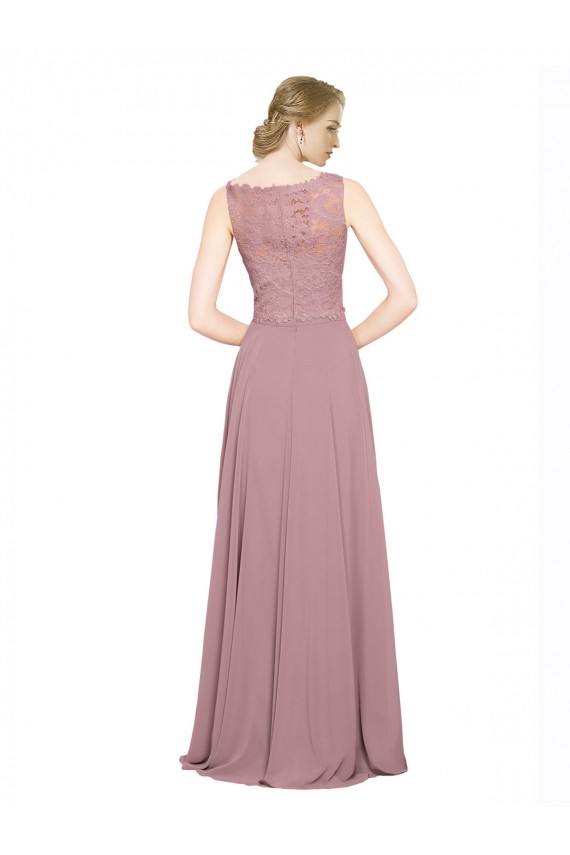 Soft Chiffon & Lace Long Illusion Neck A-Line Black Tie Prom Dress / Bridesmaid Dress Sudbury
