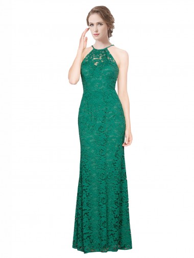 Lace Low Back Long Halter Neck Mermaid Prom Dress / Bridesmaid Dress Sudbury