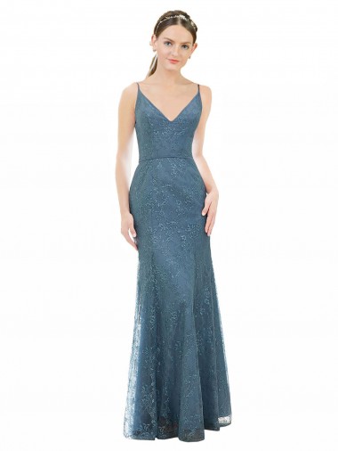 Lace Open Back Long Spaghetti Straps Sheath Bridesmaid Dress Sudbury