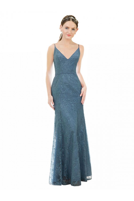 Lace Open Back Long Spaghetti Straps Sheath Bridesmaid Dress Sudbury