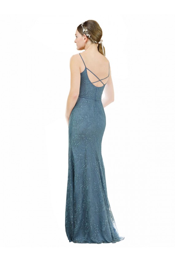 Lace Open Back Long Spaghetti Straps Sheath Bridesmaid Dress Sudbury