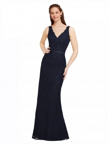 Lace Open Back Long V-Neck Sheath Bridesmaid Dress Sudbury