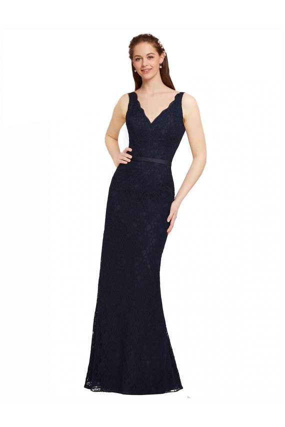 Lace Open Back Long V-Neck Sheath Bridesmaid Dress Sudbury