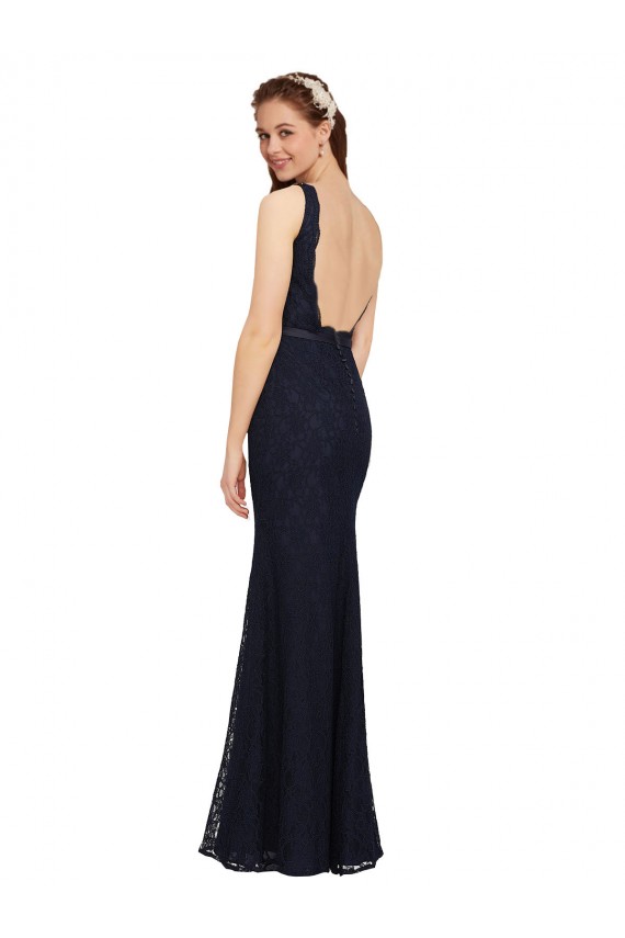 Lace Open Back Long V-Neck Sheath Bridesmaid Dress Sudbury