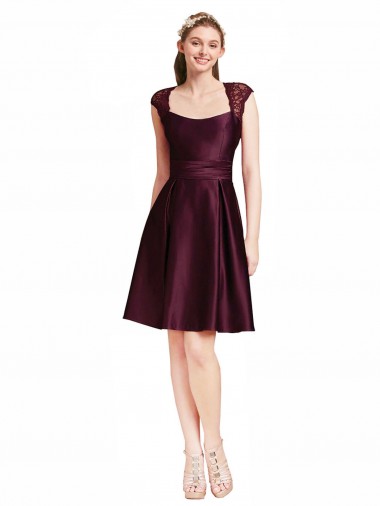 Satin & Lace Open Back Knee Length Square Neck A-Line Bridesmaid Dress Sudbury