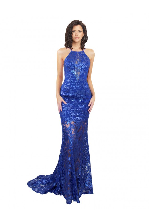 Lace Open Back Long High Neck Mermaid Semi Formal Evening Dress / Prom Dress / Bridesmaid Dress Sudbury