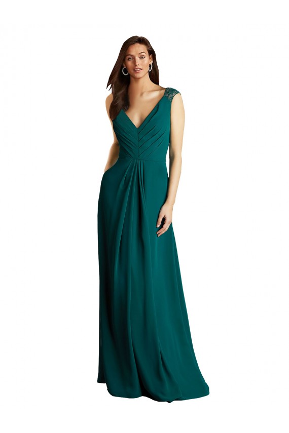 Soft Chiffon & Lace Open Back Long V-Neck A-Line Bridesmaid Dress Sudbury