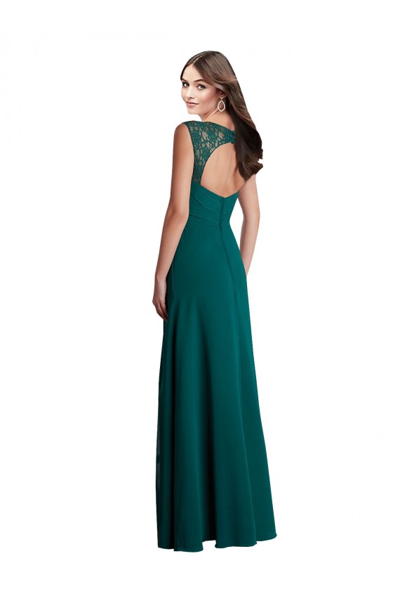 Soft Chiffon & Lace Open Back Long V-Neck A-Line Bridesmaid Dress Sudbury