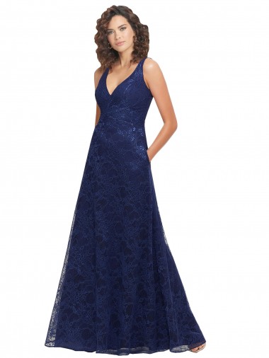 Lace Low Back Long V-Neck A-Line Bridesmaid Dress Sudbury