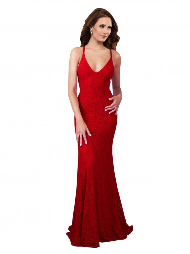 Lace Low Back Long V-Neck Mermaid Formal Dress / Bridesmaid Dress Sudbury