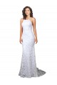 Lace Low Back Sweep Train High Neck Sheath Wedding Dress Sudbury
