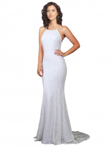Lace Backless Sweep Train High Neck Mermaid Wedding Dress Sudbury