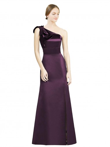 Satin Long One Shoulder Grape Mermaid Bridesmaid Dress Sudbury