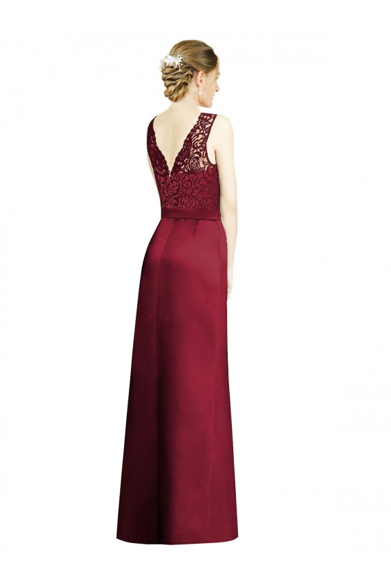 Satin & Lace Long V-Neck A-Line Bridesmaid Dress Sudbury