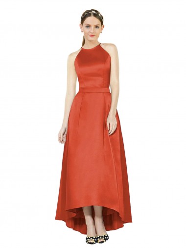 Satin Halter Neck A-Line High Low Bridesmaid Dress Sudbury