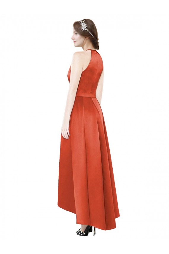 Satin Halter Neck A-Line High Low Bridesmaid Dress Sudbury