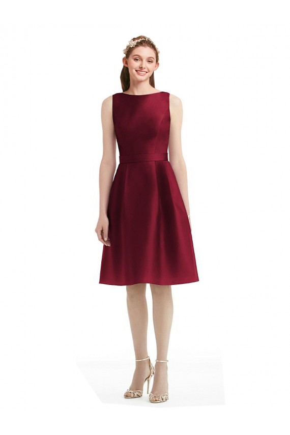 Satin Knee Length Bateau Neck A-Line Bridesmaid Gown Sudbury