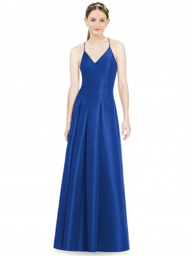Satin Criss Cross Open Back Long Spaghetti Straps A-Line Bridesmaid Dress Sudbury