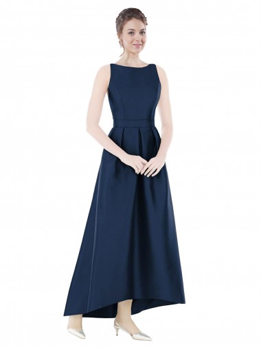 Satin Long Bateau Neck A-Line High Low Bridesmaid Dress Sudbury