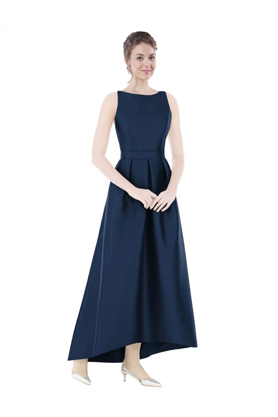 Satin Long Bateau Neck A-Line High Low Bridesmaid Dress Sudbury