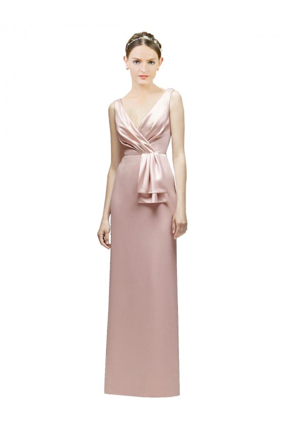 Satin V-Back Long V-Neck Sheath Bridesmaid Dress Sudbury