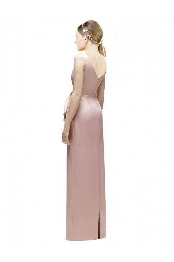 Satin V-Back Long V-Neck Sheath Bridesmaid Dress Sudbury
