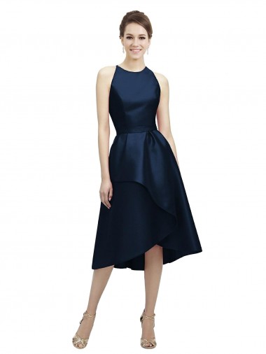 Satin Tea Length Halter Neck A-Line High Low Bridesmaid Dress Sudbury