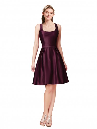 Satin V-Back Knee Length Bateau Neck A-Line Prom Dress / Bridesmaid Dress Sudbury