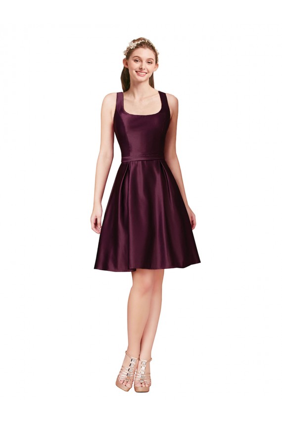Satin V-Back Knee Length Bateau Neck A-Line Prom Dress / Bridesmaid Dress Sudbury