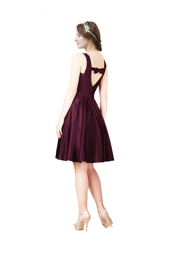 Satin V-Back Knee Length Bateau Neck A-Line Prom Dress / Bridesmaid Dress Sudbury
