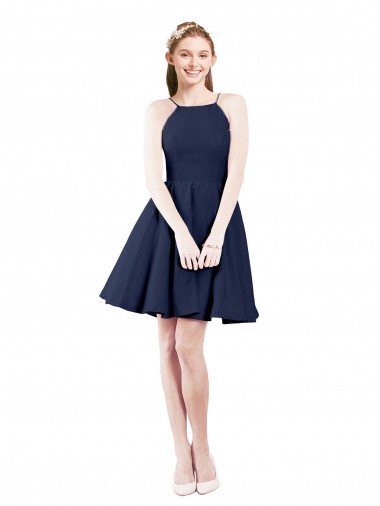 Satin Open Back Knee Length Halter Neck A-Line Bridesmaid Gown Sudbury