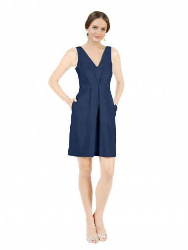 Satin Open Back Knee Length V-Neck A-Line Evening Gown / Bridesmaid Dress Sudbury