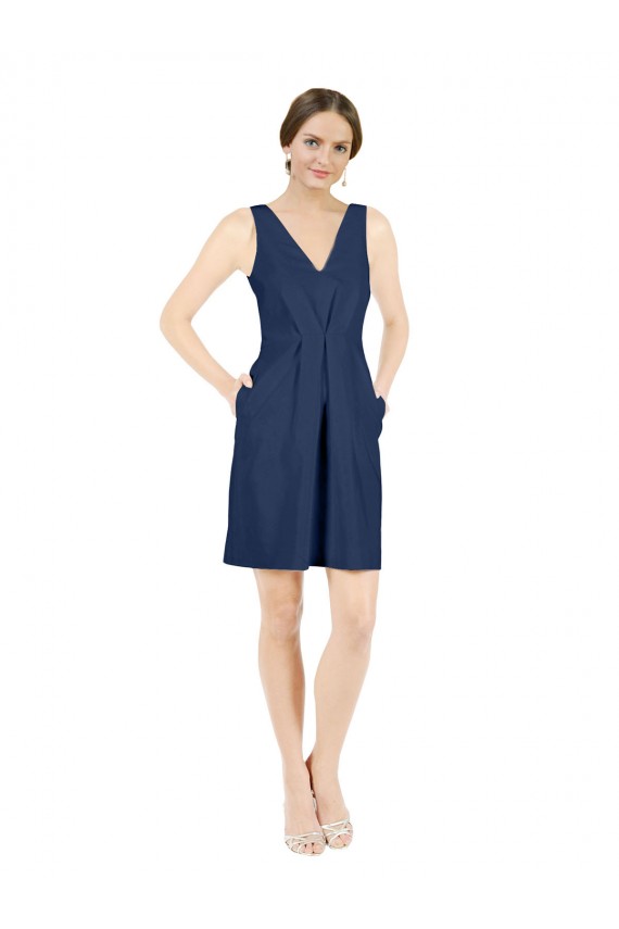 Satin Open Back Knee Length V-Neck A-Line Evening Gown / Bridesmaid Dress Sudbury