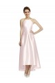 Satin Criss Cross Open Back Long Spaghetti Straps A-Line High Low Bridesmaid Dress Sudbury