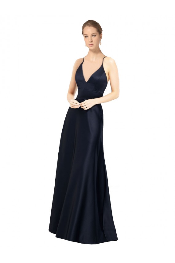 Satin Long Spaghetti Straps A-Line Prom Dress / Bridal Party Dress Sudbury