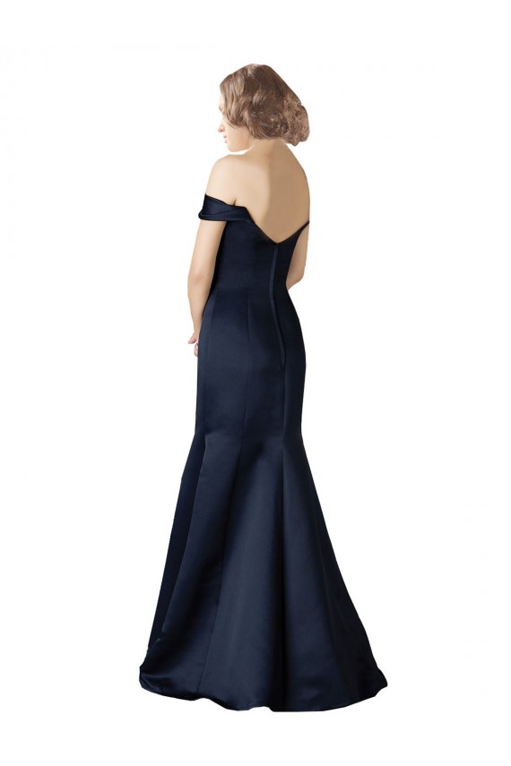 Satin Long Off the Shoulder Dark Navy Mermaid Prom Dress / Bridesmaid Dress Sudbury