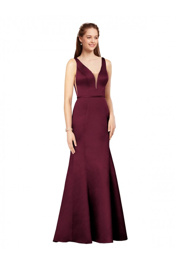 Satin V-Back Long V-Neck Sheath Formal Evening Gown / Prom Dress / Bridesmaid Dress Sudbury