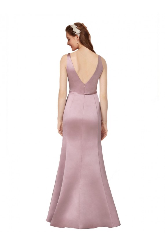 Satin V-Back Long V-Neck Sheath Formal Evening Gown / Prom Dress / Bridesmaid Dress Sudbury