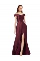 Satin Long Off the Shoulder Burgundy Gold A-Line Black Tie Evening Gown / Prom Dress / Bridesmaid Dress Sudbury
