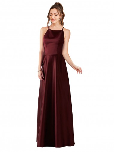 Satin Long Halter Neck A-Line Prom Dress / Bridesmaid Dress Sudbury