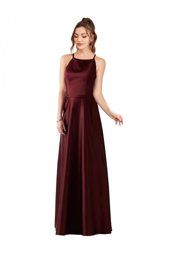 Satin Long Halter Neck A-Line Prom Dress / Bridesmaid Dress Sudbury