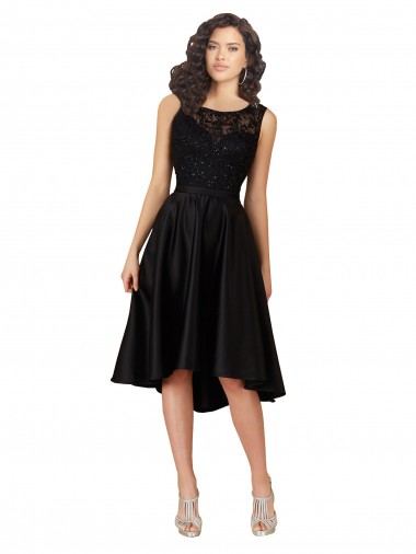 Satin & Lace Midi Length Illusion Neck A-Line High Low Bridesmaid Dress Sudbury