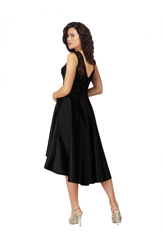 Satin & Lace Midi Length Illusion Neck A-Line High Low Bridesmaid Dress Sudbury