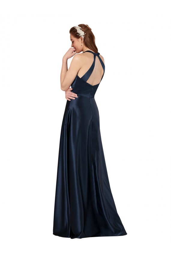 Satin Keyhole Back Long V-Neck A-Line Formal Evening Gown / Prom Dress / Bridesmaid Dress Sudbury