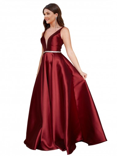 Satin V-Back Long V-Neck A-Line Formal Plus Size Evening Gown / Prom Dress / Bridesmaid Dress Sudbury