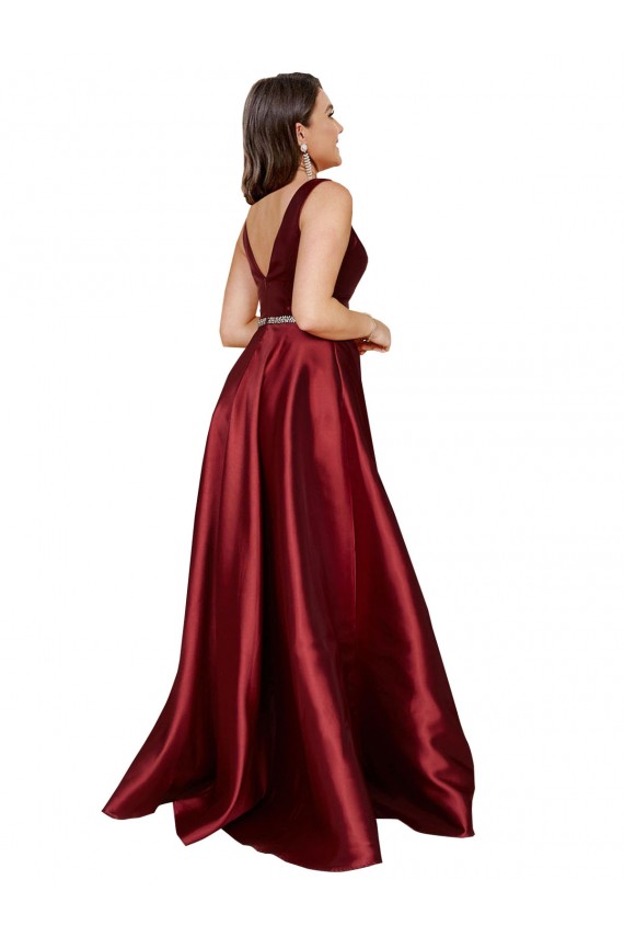 Satin V-Back Long V-Neck A-Line Formal Plus Size Evening Gown / Prom Dress / Bridesmaid Dress Sudbury